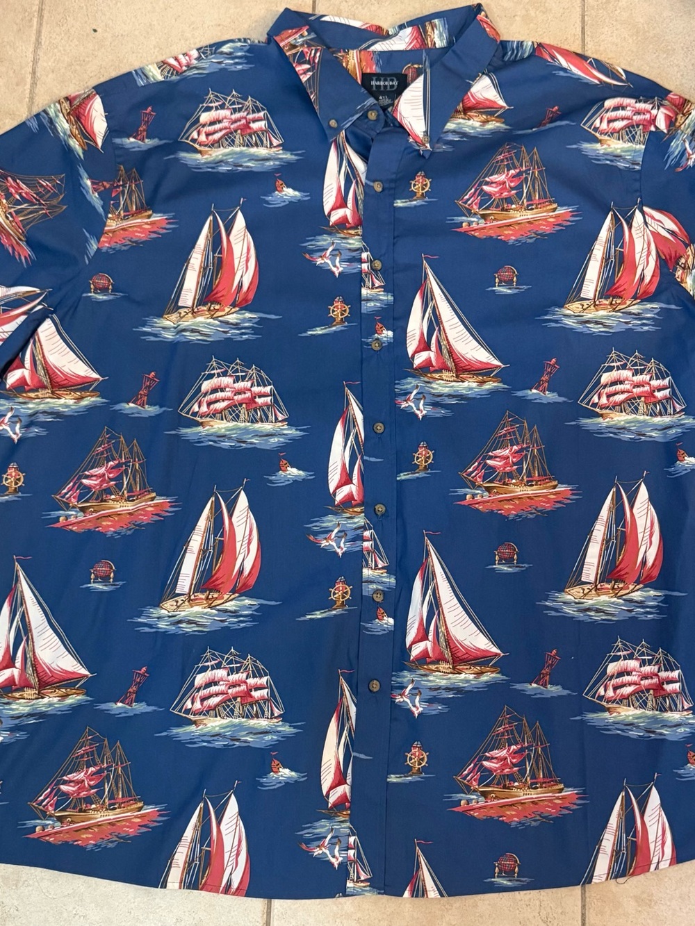 HB Harbor Bay Button Up Shirt Mens Sz 4XL BIG TALL Nautical Boats